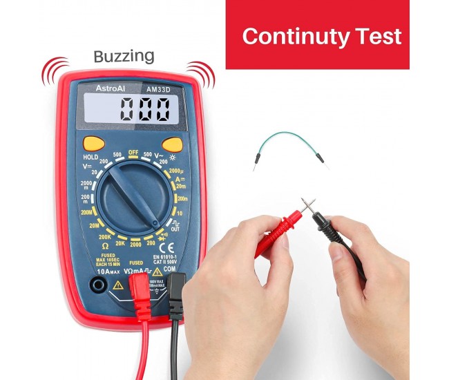 Multimetru digital AstroAI AM33D, 2000 Counts, Masurare continuitate