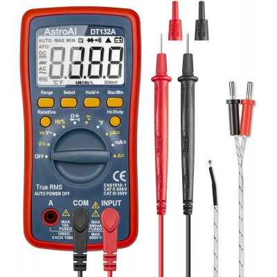 Multimetru digital AstroAI DT132A, TRMS 4000 Counts, Masurarea Tensiunii, Intensitatii, Rezistentei, Testarea Continuitatii, Auto-Range, Temperatura, Gentuta