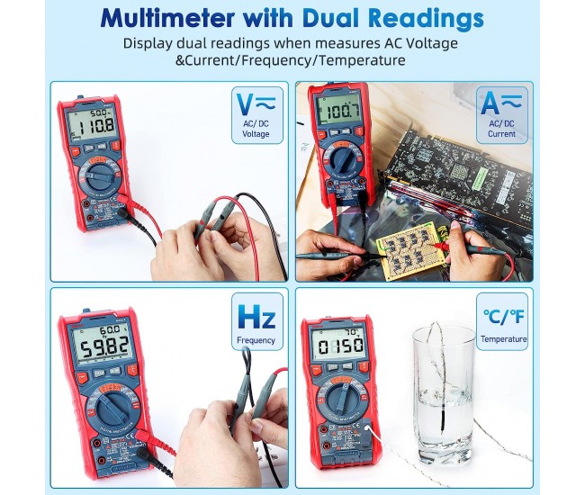 Multimetru digital AstroAI M6KOR, TRMS 6000, Voltmetru cu testare automata AC DC, rezistenta capacitatii, temperatura diode, NCV