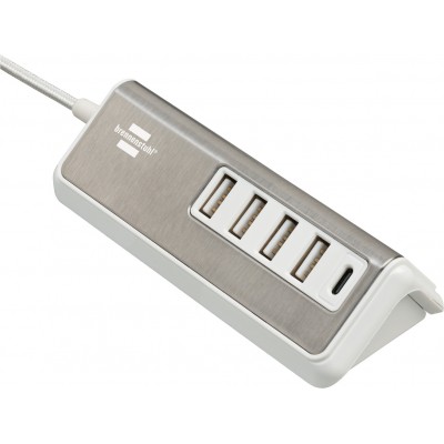 Prelungitor Brennenstuhl Estilo 4x USB-A, 1x USB C, Inox, 4.2A, Argintiu-Alb