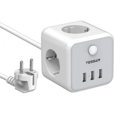 Prelungitor tip cub Tessan TS-301, 3 prize, 3 USB 3A, cablu 1.5m