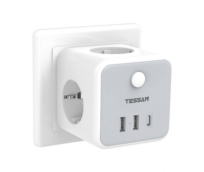 Prelungitor tip cub Tessan TS-301-DE-C, 3 prize, 2 X USB A, 1 X USB-C