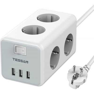 Prelungitor tip cub Tessan TS-306, 6 prize, 3 USB 3A, cablu 2m
