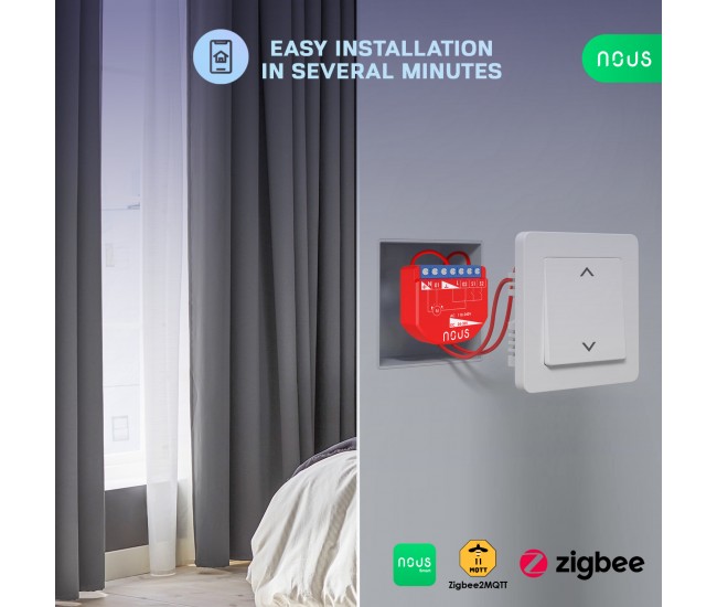 Releu inteligent pentru perdele si draperii Nous B4Z ZigBee, 1 canal