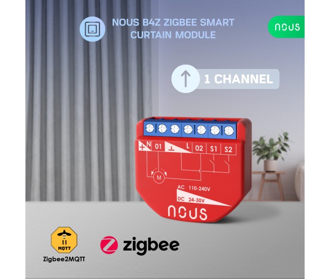 Releu inteligent pentru perdele si draperii Nous B4Z ZigBee, 1 canal