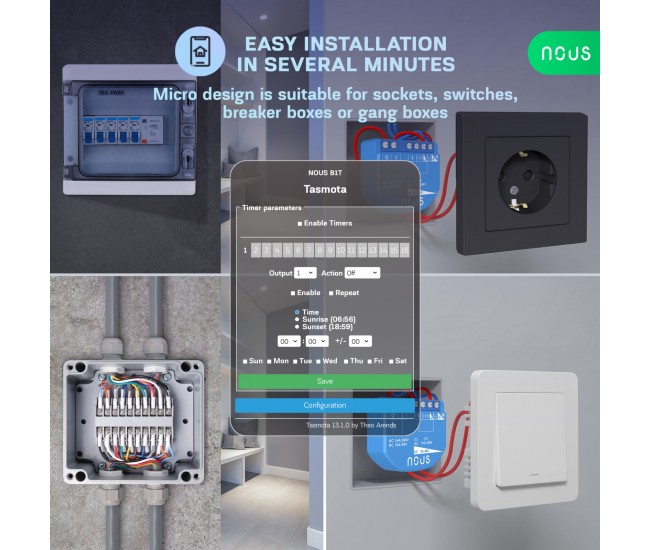 Releu wireless Nous B1T, 16A, Tasmota, Matter - 1 canal, ESP32