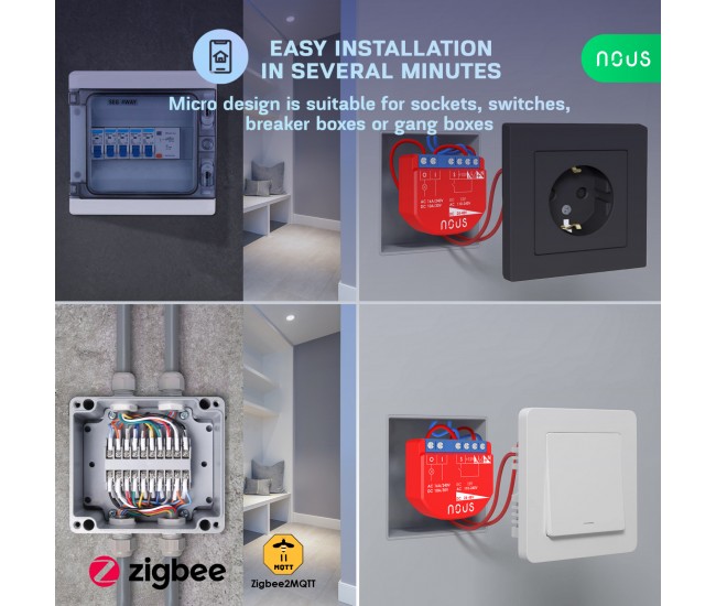 Releu inteligent Nous B2Z, 16A, ZigBee, 1 canal PM, Monitorizare energie