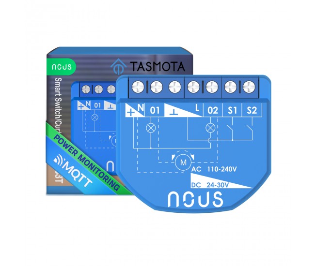 Releu wireless Nous B3T PM, 16A, Tasmota, Matter, Monitorizare energie,Modul Cortina - 2 canal, ESP32