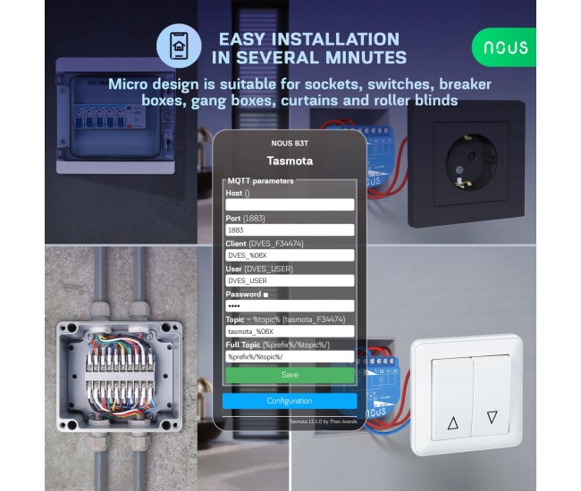 Releu wireless Nous B3T PM, 16A, Tasmota, Matter, Monitorizare energie,Modul Cortina - 2 canal, ESP32