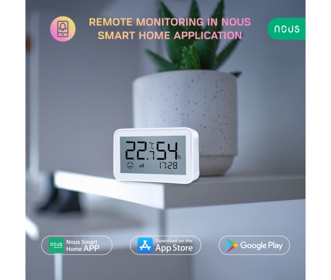 Senzor Smart de Temperatura si Umiditate Nous cu afisaj E6, LCD, ZigBee