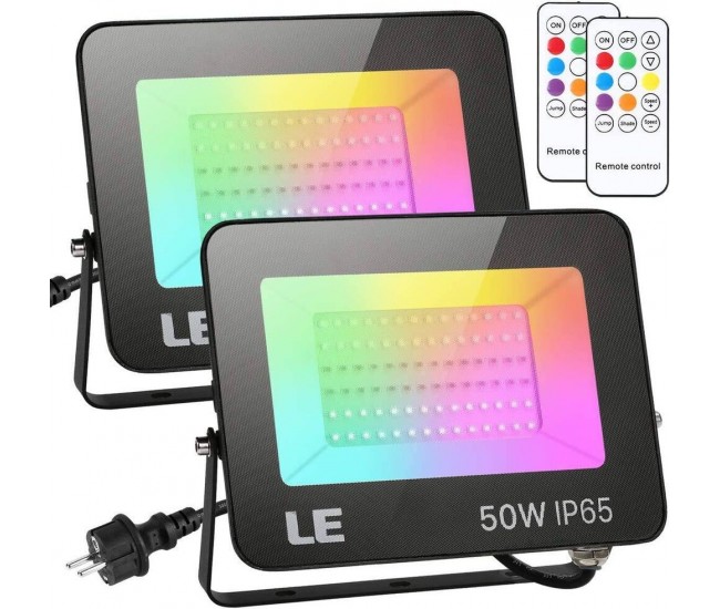 Set 2 proiectoare de podea LED RGB Lepro, Telecomanda , 50W, IP65 waterproof