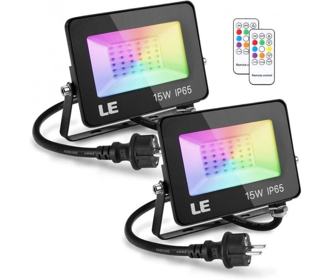 Set 2 proiectoare de podea LED RGB Lepro, Telecomanda , 15W, IP65 waterproof