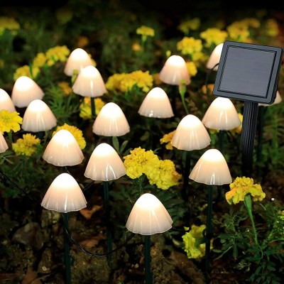 Set 30 lampi solare LED Rovo 01-Alb, ciupercute, lumina alb cald, 6.5m, 8 moduri