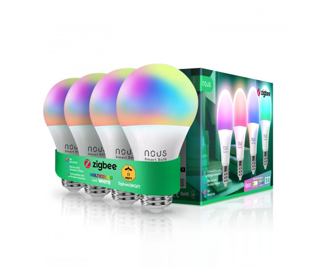 Set 4 becuri LED RGB Smart NOUS P3Z ZigBee, E27, Control din aplicatie