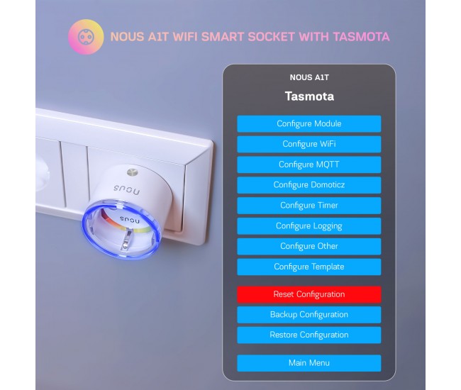 Priza Inteligenta WiFi NOUS A1T, 16A - Tasmota