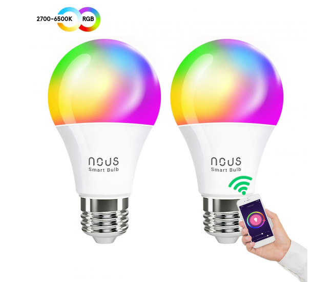 Set 2 becuri LED NOUS P3 RGB Smart, E27, Control din aplicatie