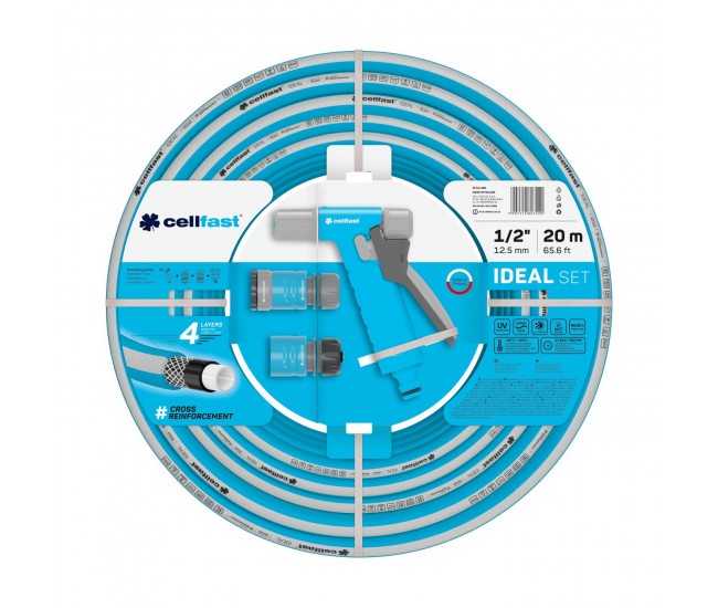 Set furtun pentru gradina Cellfast  IDEAL 1 2   20m, protectie UV, antirasucire, pistol stropire, conectori