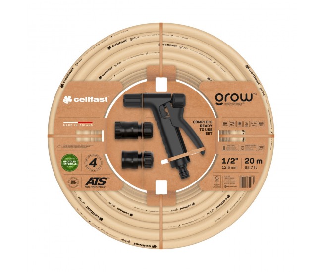 Set furtun pentru gradina Cellfast GROW 1 2   20m, protectie UV, antirasucire, pistol stropire, conectori, materiale reciclate