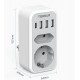 Priza Multipla Tessan TS-328, 2 Prize, 1 port USB-C, 3 Porturi USB, 240 V, Alb , 3600W