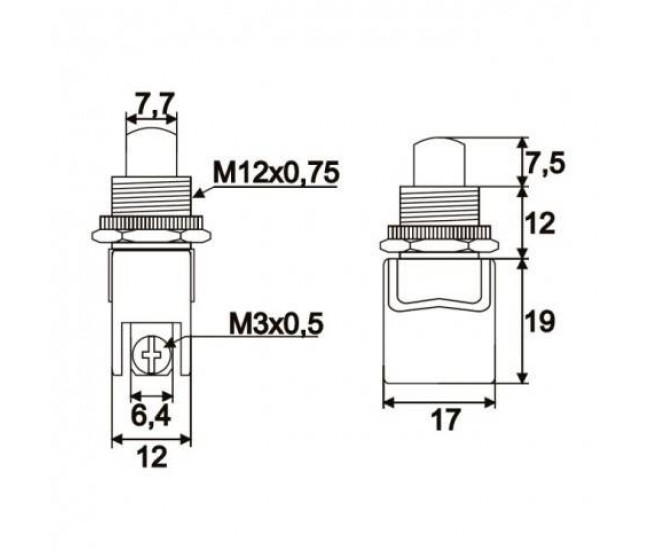 Buton 1 circuit 4A 250V ON-OFF fara retinere negru