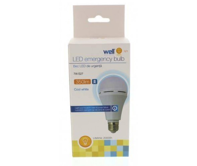 Bec cu LED si acumulator A60 E27 7W 230V lumina rece Well