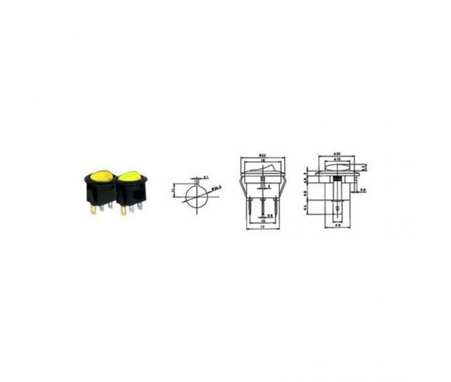 Intrerupator 3 pini ON-OFF IRS 101 12VDC 20A ingropat galben cu retinere