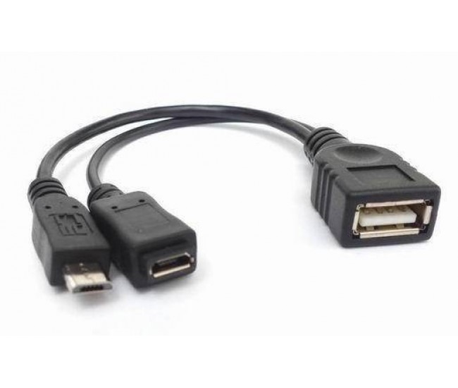 Cablu adaptor OTG cu alimentare micro USB mama+tata