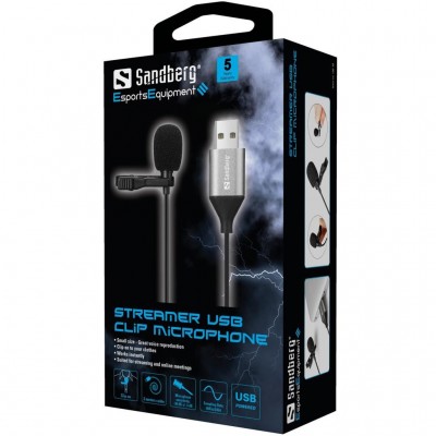 Microfon lavaliera cu clip Sandberg 126-19 USB 2m negru