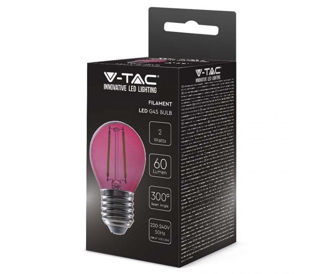 Bec LED G45 E27 2W cu filament lumina roz V-tac SKU-217410