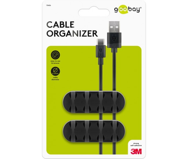 Organizator cabluri 4 sloturi negru set 2buc Goobay 70406