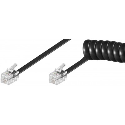 Cablu telefonic spiralat RJ10 4P4C 2m negru