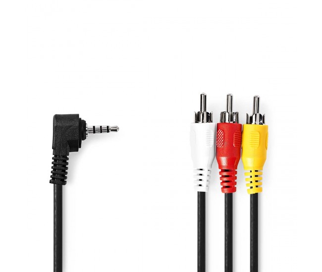 Cablu audio-video Jack 3.5 mm tata - 3x RCA tata 2m negru Nedis CVGP22400BK20