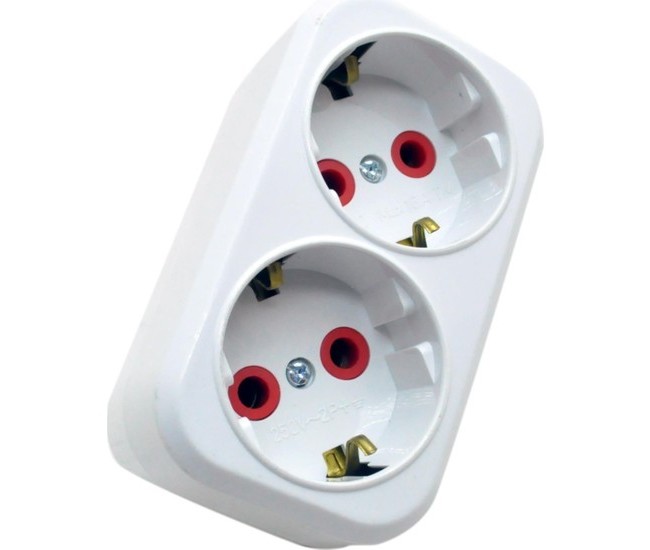 Dublu stecher 2x SCHUKO 16A 3500W alb/rosu VE12000 LAVA Sokets