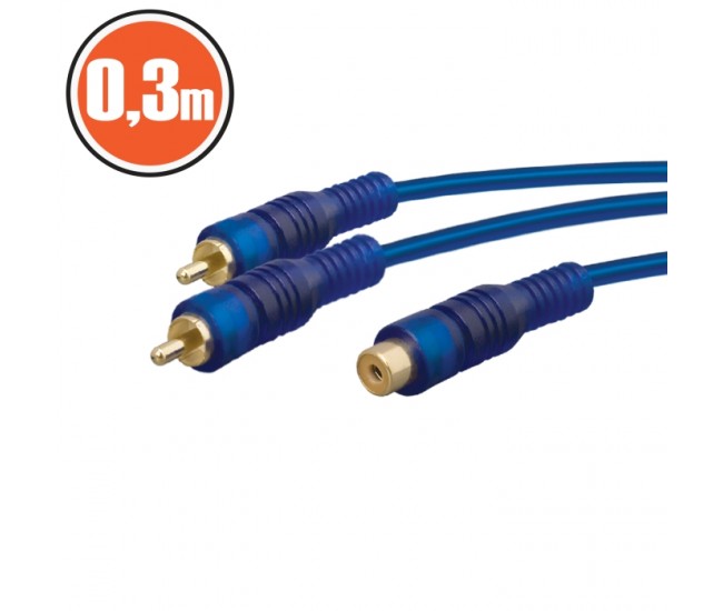 Cablu adaptor RCA tata 2x RCA la mama 1x RCA 0.3m