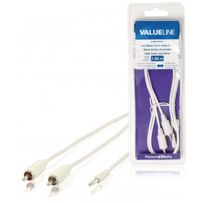 Cablu audio jack stereo 3.5 mm tata - 2x RCA tata 1m alb Valueline