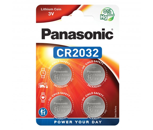 Set baterii CR2032 Panasonic 3V LITHIUM 20x3.2mm 4buc blister CR-2032EL/4B