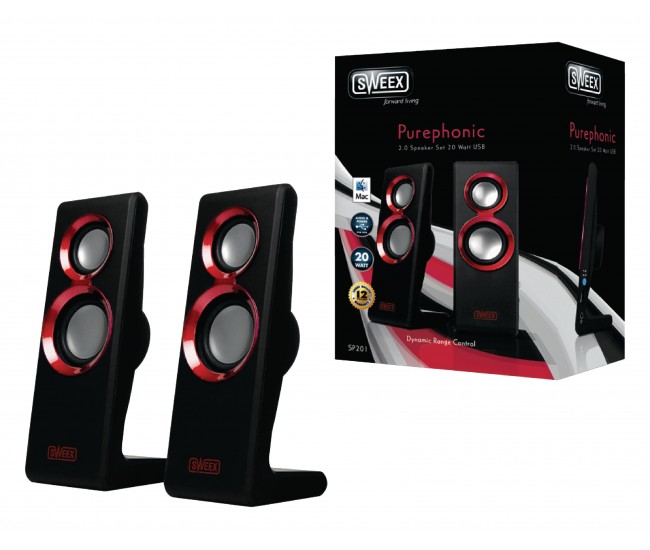 Set 2 difuzoare Purephonic USB 2.0 20W rosu SWEEX