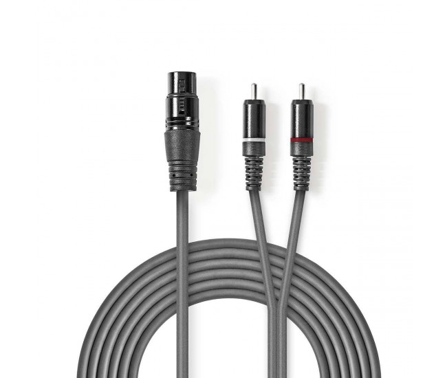 Cablu audio stereo XLR 3-Pini mama - 2x RCA tata 3m gri NEDIS