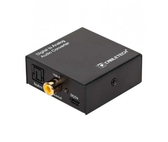 Convertor semnal audio Coaxial/Toslink DIGITAL la ANALOG 2x RCA +3.5 mm Jack pentru casti CABLETECH ZLA0857-2