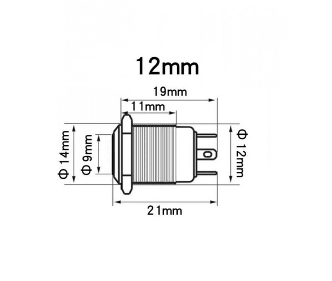 Intrerupator buton SW1 OFF-(ON) fara retinere metal 12mm 12-24V LED albastru