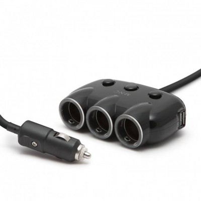 Distribuitor triplu pentru bricheta auto 12/24V 120W +2x USB 2100mAh negru M'N'C