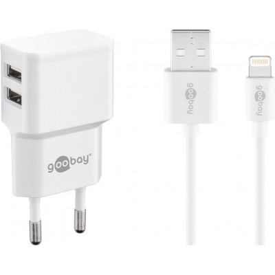 Incarcator dual Apple Lightning USB 2.4A 12W 1m alb Goobay