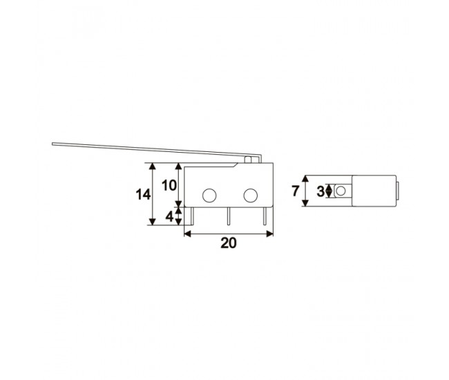 Microinterupator 1 circuit 5 2A 250V ON-ON cu lamela 50mm 20x10x7mm