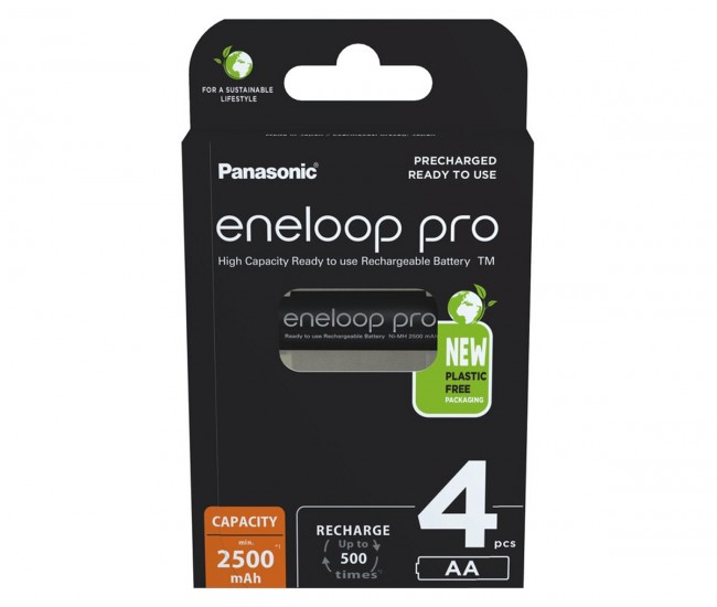 Set acumulatori AA NIMH 2500mAh R6 Eneloop Panasonic 4buc Plastic Free