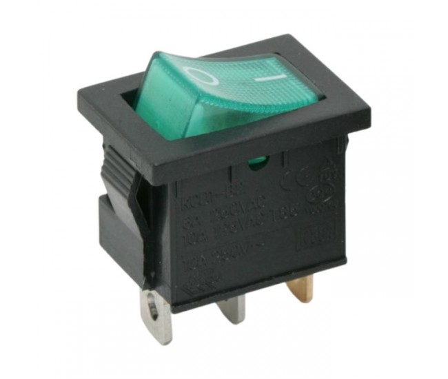 Interupator basculant 1 circuit 3 pini 6.5A 250V OFF-ON verde cu retinere