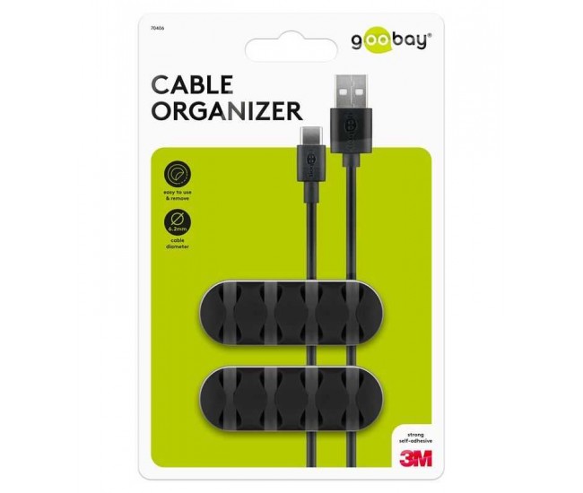 Organizator cabluri 4 sloturi negru set 2buc Goobay 70406