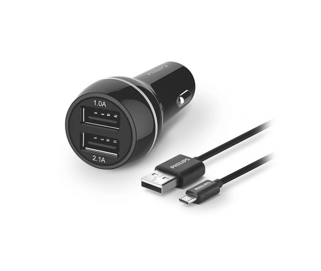 Incarcator auto dual 2x USB ULTRA-RAPID 15.5W 3.1A cu protectie + cablu micro USB PHILIPS DLP2357U/10