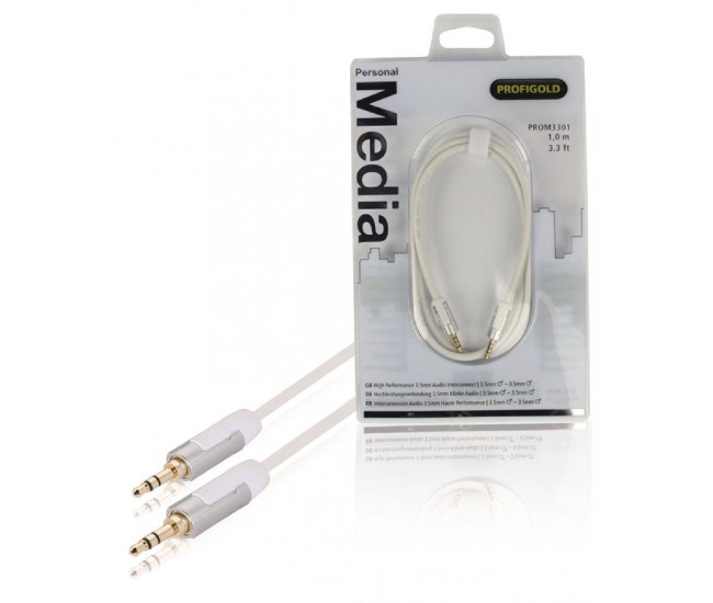 Cablu audio stereo Jack 3.5 mm tata - 3.5 mm tata 1m OFC alb Profigold