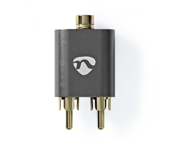 Adaptor audio PROFESIONAL stereo 2x RCA tata - Jack 3.5 mm mama Fabritallic Nedis gri metal CATB22255AL