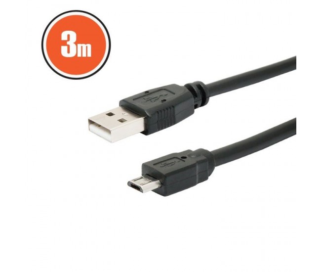 Cablu USB A 2.0 tata - tata B micro USB 3m negru Delight 20327